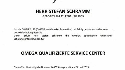 Omega- Zeugnis Uhrmachermeister Stefan Schramm